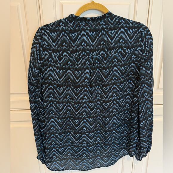 A.L.C. Women's Long Sleeve Button Down Blouse Blue Black Size 0 100% Silk - Picture 2 of 9